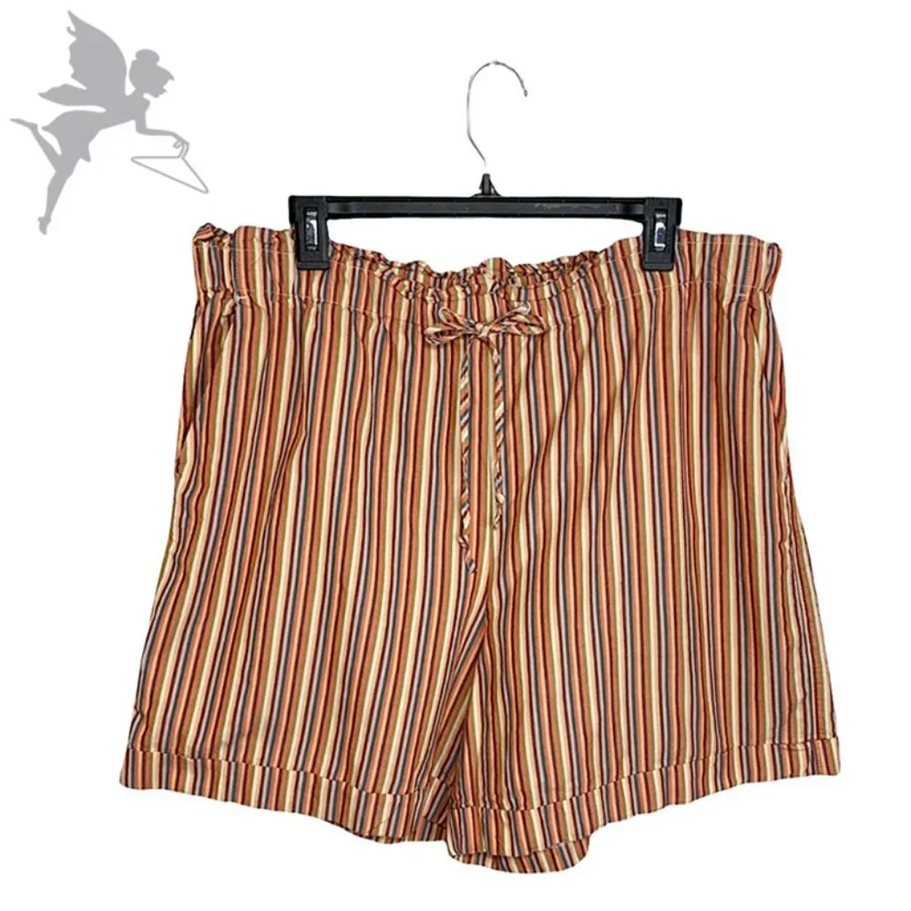MADEWELL High Waisted Paperbag Shorts in May Rain Stripe Classic Coral
